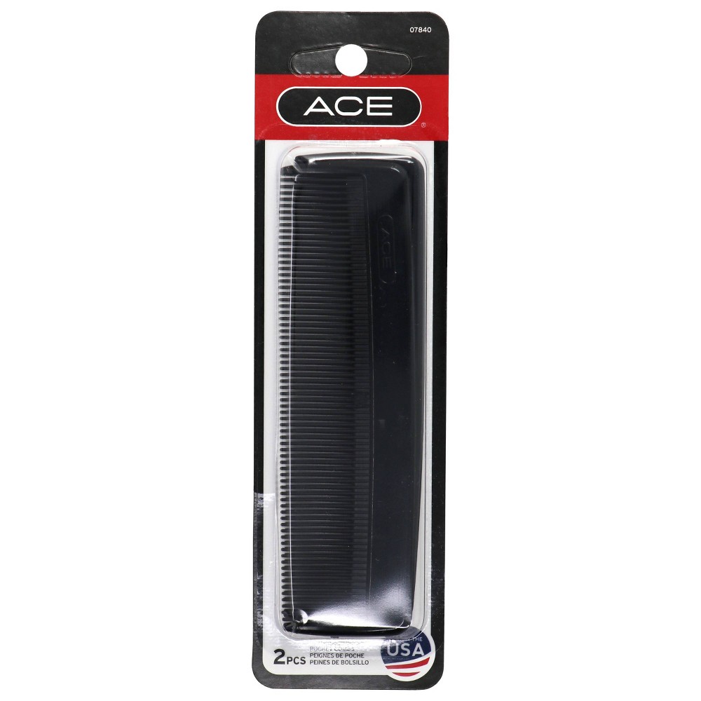 Ace 5  Fine Tooth Pocket Teasing Hair Comb  Black  2 Piece