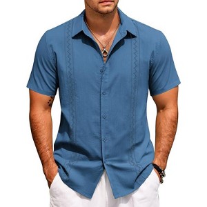 COOFANDY Cuban Guayabera Shirts for Men Short Sleeve Casual Button Down Shirts Summer Vacation Shirts - 1 of 4