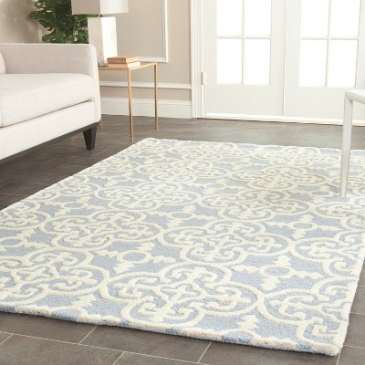 Light Blue and Ivory Hand-Tufted Wool Area Rug