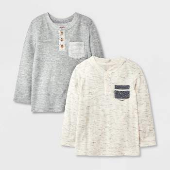 Toddler Boys' 2pk Henley Long Sleeve T-Shirt - Cat & Jack™ Cream/Gray 2T