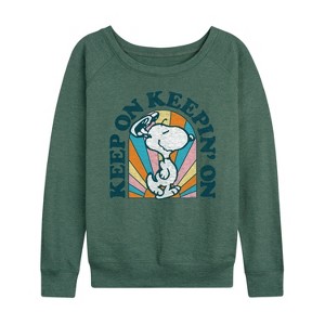 Women's - Peanuts - Keep On Lightweight French Terry Wide Neck Long Sleeve Shirt - 1 of 4