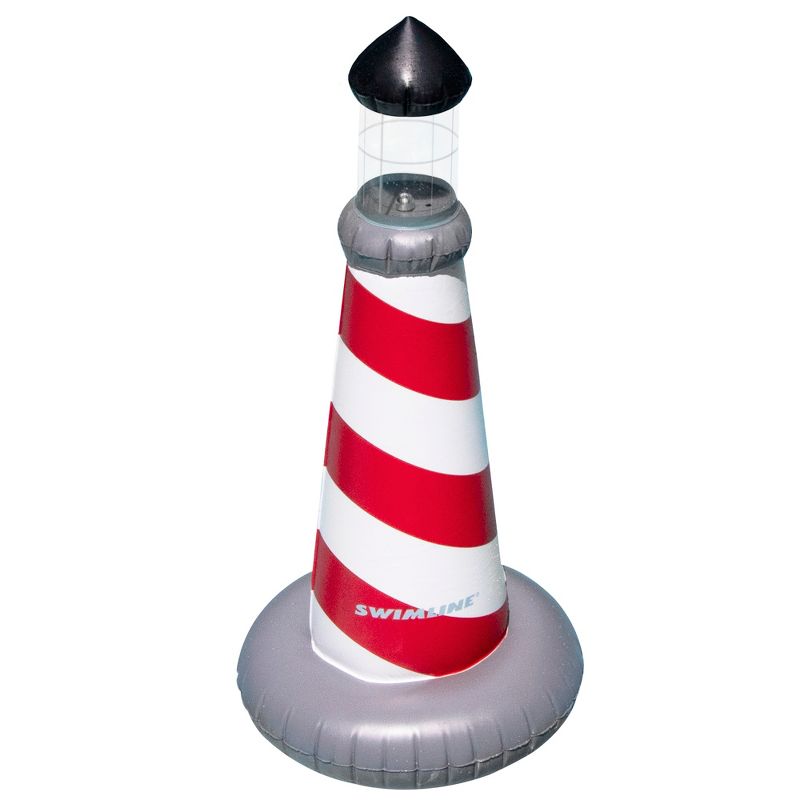 Swimline 43.5” LED Red and White Striped Lighthouse Swimming Pool Float, 1 of 4