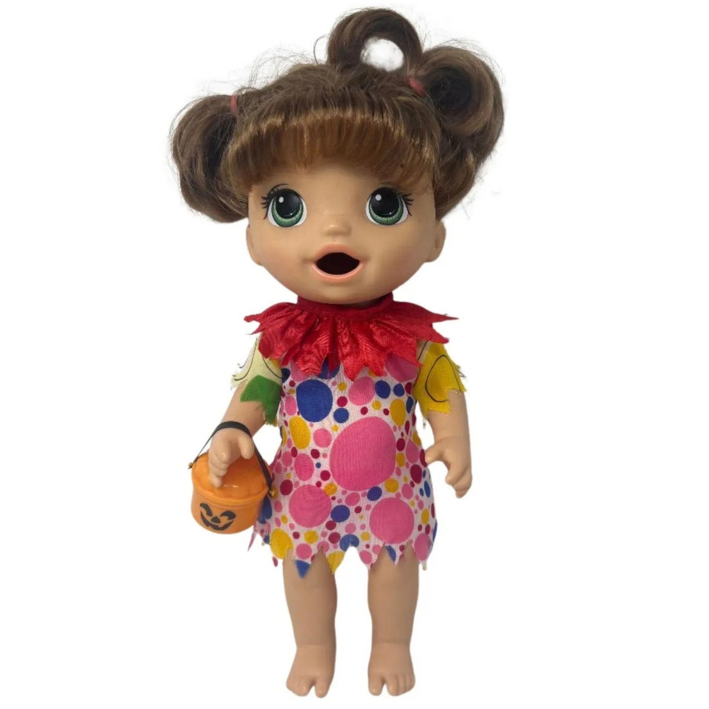 Детские аксессуары для кукол Doll Clothes Superstore Clown Costume Dress for 12 Inch Baby Alive Dolls – Halloween Outfit with Trick-or-Treat Bucket — фото 2