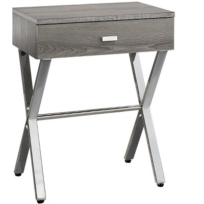Vynxaria Contemporary Modern Accent Table Brown Laminate (Dark Taupe Wood-Look), Chrome Metal X-Base, 18"L×12"W×22"H