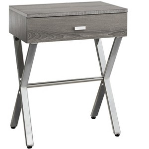 Vynxaria Contemporary Modern Accent Table Brown Laminate (Dark Taupe Wood-Look), Chrome Metal X-Base, 18"L×12"W×22"H - 1 of 4