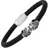 Steeltime Men's black braided leather and stainless steel skulls bracelet. Color Option: Silver, Gold - 2 of 4
