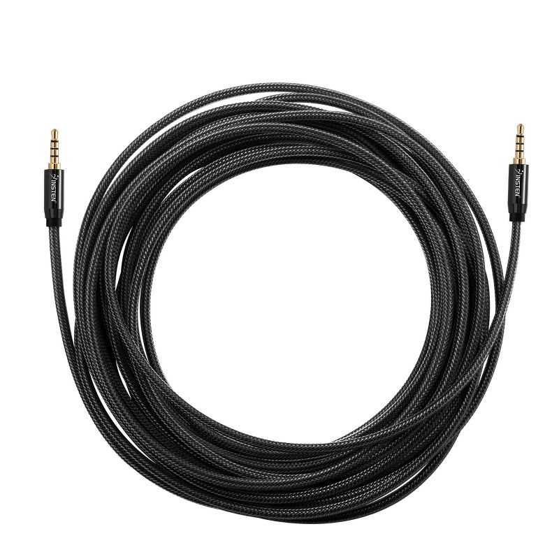 Insten 3.5mm Audio Cable, Male to Male, TRRS Stereo with Microphone, Nylon Braided Jacket, 25 Feet, Black, 5 of 8