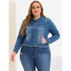 Women's Plus Size 2 Pieces Classic Denim Front Frayed Casual Long Sleeve Fashion Jean Jackets - Agnes Orinda - 3 of 4