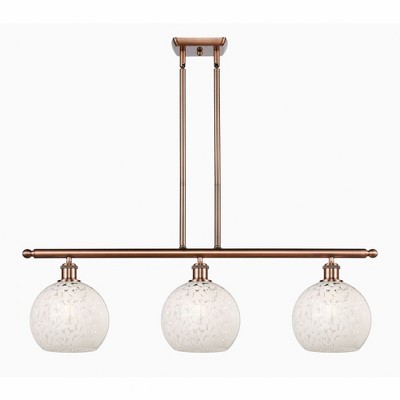 White Mouchette - 3 Light Stem Hung Island In Modern Style-10.5 Inches Tall and 36 Inches Wide