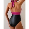 Eomenie Women's One Piece Swimsuit Tummy Control Metallic Glitter Bathing Suit Halter V Neck Color Block Swim Suit - 3 of 3