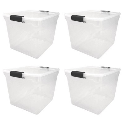 HOMZ 112 Quart Extra Large Rectangular Clear Plastic Storage Container Bins  with Secure Latching Lid, Grey Latch, (2-Pack)