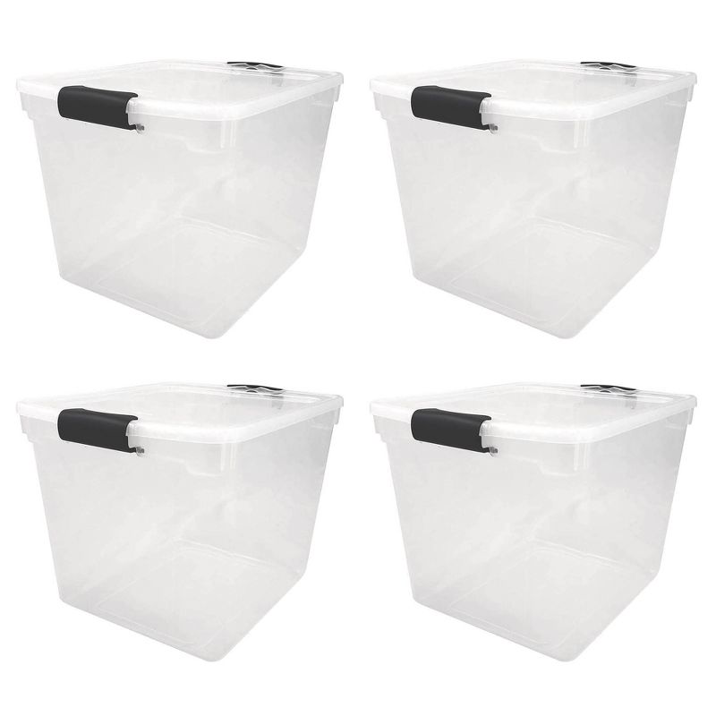 Homz Secure Latch Large Clear Stackable Storage Container Bin, 31 Quart, 4 Count, 1 of 8