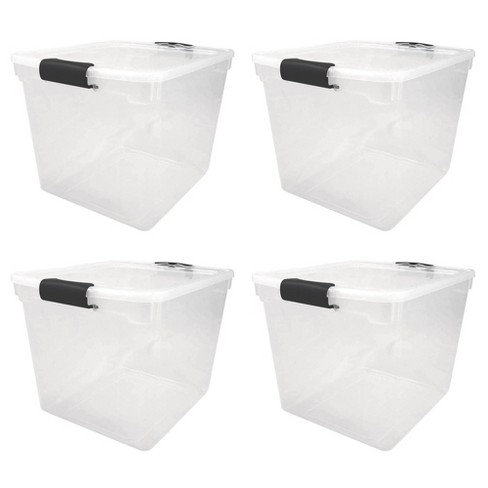 Homz 31 qt. Latching Plastic Storage Container Clear/Grey Set of 4 Gray