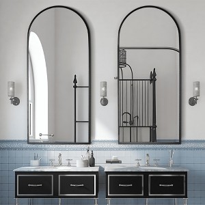 MAYEERTY Hanging Mirror Aluminum Alloy Thin Edge Right Angle Arch Gold 30x28x1in - 1 of 4