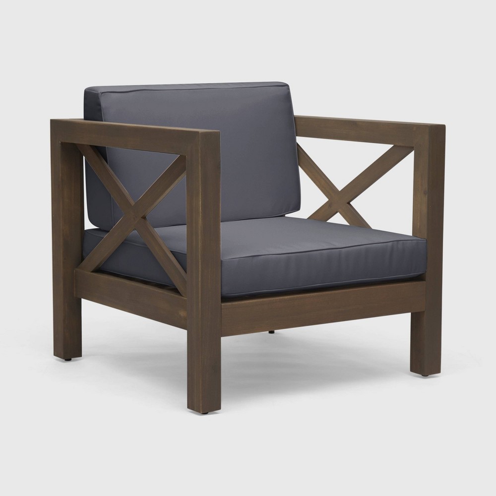 Photos - Garden Furniture Brava Acacia Wood Club Chair Gray/Dark Gray - Christopher Knight Home