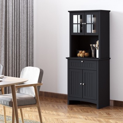 Black Engineered Wood Kitchen Hutch with Adjustable Shelves