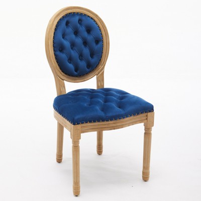VYNXARIA French  Solid Wood Dining Chair,  Antique Painting, Velvet artificial leather Dining Chair ,Steel Spring inner, Set of 2,Blue