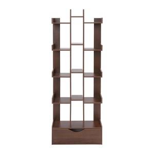 YIYIBYUS 15-Compartment Bookcase with Cabinet Floor Standing Book Rack, Brown - 1 of 4