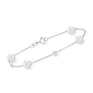 Ross-Simons 6-6.5mm Cultured Pearl Bracelet With Diamond Accents in 14kt White Gold - 1 of 3