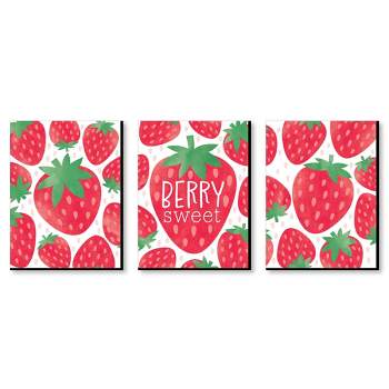 Big Dot of Happiness Berry Sweet Strawberry - Fruit Kitchen Wall Art and Kids Room Decor - 7.5 x 10 inches - Set of 3 Prints