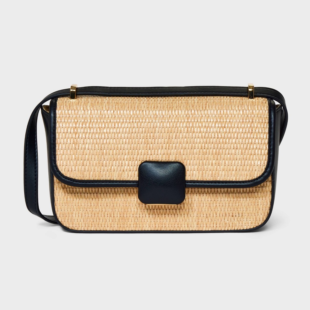 Photos - Travel Accessory Straw Elongated Refined Crossbody Bag - A New Day™ Natural/Black