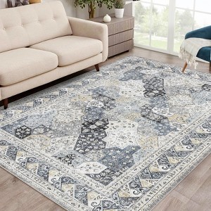 Washable Area Rugs, Non-Slip Neutral Vintage Distressed Soft Rug, Low Pile Stain-Resistant Carpet, Indoor Foldable Print Floor Mat - 1 of 4