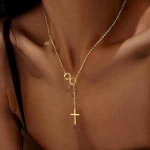 Turandoss 18K Gold Cross Necklace for Women Girls - Dainty Y-Shaped Cross Pendant Necklace, Gold Jewelry for Women, Birthday Gifts for Girls - 1 of 4