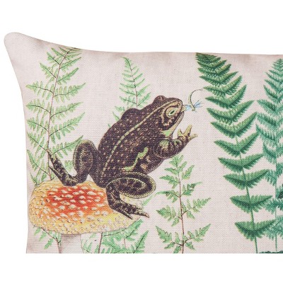 Fern and Frog Botanical Green Polyester Lumbar Pillow