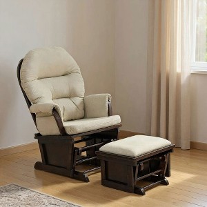 Resenkos 27" W x 31.5" D x 40.5" H Nursery Glider Rocking Chair with Ottoman, Thick Padded Cushion Seating and Wood Base, Bedroom, Living Room, Brown - 1 of 4
