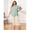 Women's Plus Size Button Pintuck Front Notch Neck Ruffle Sleeve Dressy Casual Blouses - GRACE & GRANDEUR - 2 of 4