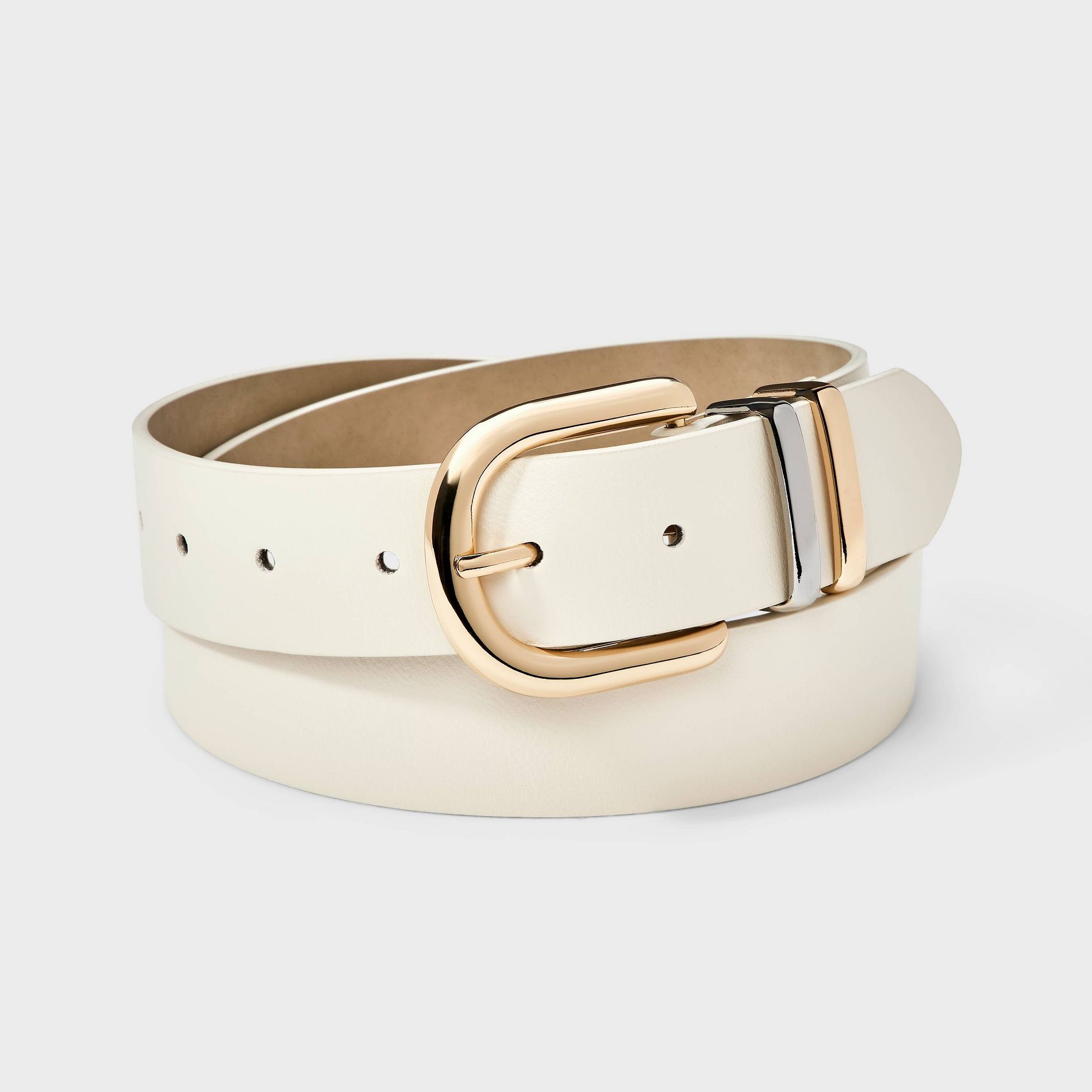 Faux Leather Classic Buckle Belt - Universal Thread™ Cream
