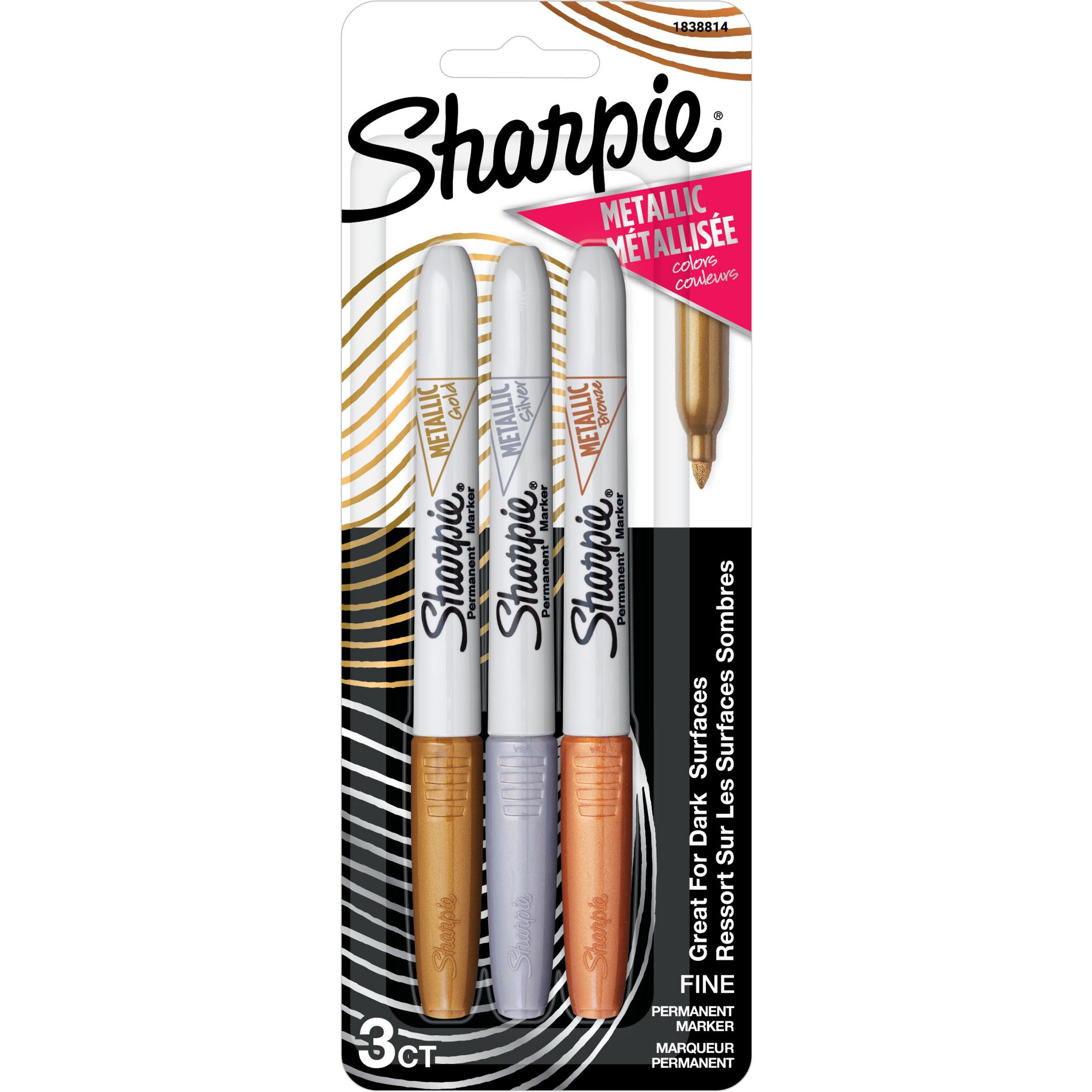 Sharpie 3pk Permanent Markers Fine Tip Metallic Gold/Silver/Bronze: Quick Drying, Durable, Water-Resistant, Art & Stationery