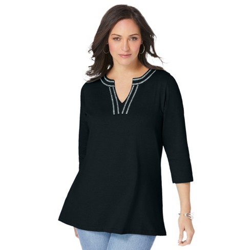 Jessica London Women's Plus Size Notch Neck Tunic, 2x - Black Diamond ...