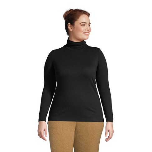 Lands' End Women's Plus Size Supima Cotton Long Sleeve Turtleneck - 3X -  Black