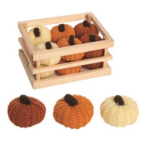 Transpac Foam 7.48 in. Multicolor Harvest Knit Pumpkins in Crate Set of 12 - 1 of 2