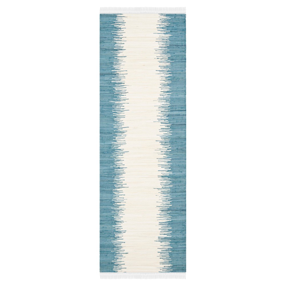 2'3inx7' Runner Flatweave Ikat Stripe Area Rug Blue - Safavieh