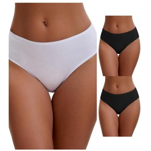 INSPIRE CHIC Plus Size for Women's Cotton Mid-Waisted Briefs Full Coverage Comfortable Underwear 3 Packs - 1 of 4