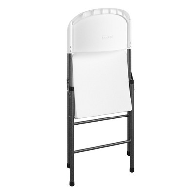 White Speckle Plastic Folding Chairs with Black Steel Legs, 4-Pack