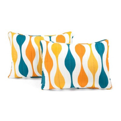 King Turquoise and Orange Microfiber Reversible Quilt Set