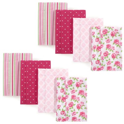 Hudson Baby Infant Girl Cotton Flannel Burp Cloths 8pk, Floral Stripes, One Size