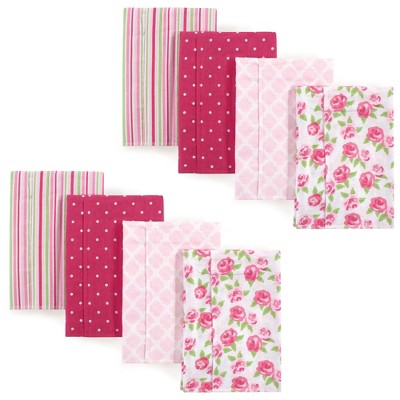 Hudson Baby Infant Girl Cotton Flannel Burp Cloths 8pk, Floral Stripes, One Size