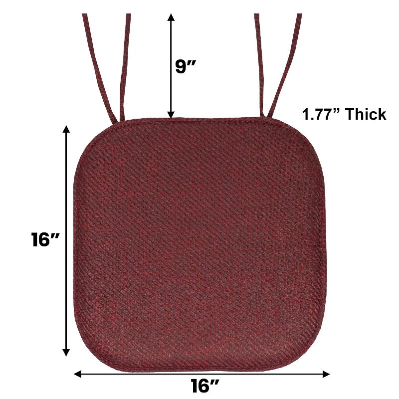 Herringbone Stitch Memory Foam Non-Slip 16" x 16" Chair Cushion Pad with Ties by Sweet Home Collection™, 2 of 5