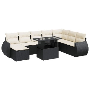 vidaXL 9 Piece Patio Sofa Set with Cushions - Black and Cream with Storage - 1 of 4