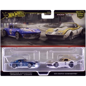 Chevrolet Corvette Stingray Coupe #65 Blue Met with White & 1969 Chevrolet #6 Gold Met & White Diecast Model Cars by Hot Wheels - 1 of 1