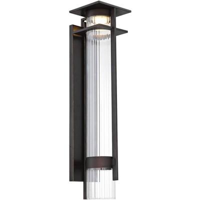 Minka Lavery Modern Outdoor Wall Light Fixture Oil Rubbed Bronze LED 26" Clear Ribbed Glass Shade for Post Exterior Porch Patio