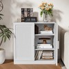 31 in. Tall Wood Grain Storage Cabinet in White, Storage Organizer with 2 Rattan Weave Doors for Bedroom Living/Dinning Room - 2 of 4