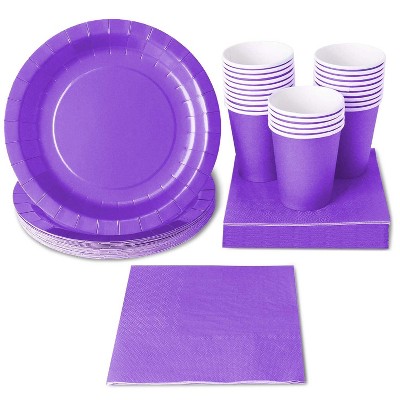 Juvale 72-Piece Serves 24 Purple Party Supplies, Disposable Paper Plates, Cups & Napkins