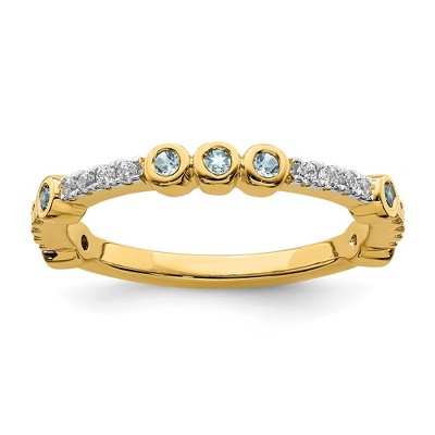 Black Bow Jewelry 2mm 14k Yellow Gold Aquamarine & .08 Ctw Diamond Stackable Band