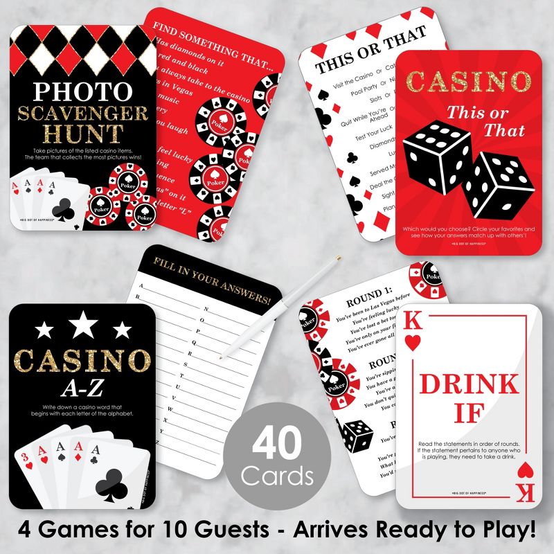 Big Dot of Happiness Las Vegas - 4 Casino Party Games - 10 Cards Each - Gamerific Bundle, 2 of 9