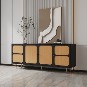 ORRD Rattan Sideboard Buffet Cabinet w/4 Doors & Adjustable Shelves - Kitchen Storage Console Table for Dining, Living Room, Black - 1 of 4